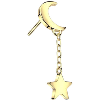 Oro 14kt Luna con Estrella Colgante Push In