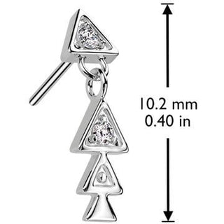 Solid Gold 14 Carat top triangles dangle zirconia Push-In