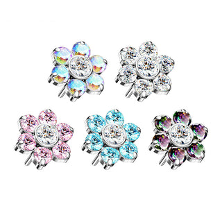 Titanium Top Top Flower Zirconia Silver Push-In