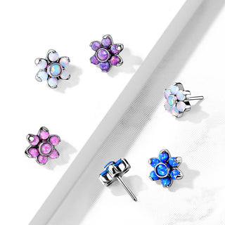 Titanium Top Top Flower Opal Silver Push-In
