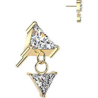 Titanium top prong set triangle cubic zirconia with dangle Push-In