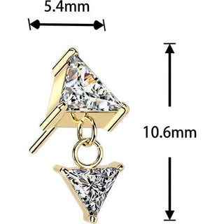 Titanium top prong set triangle cubic zirconia with dangle Push-In