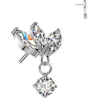 Titanium top three marquise cubic zirconia with round cubic zirconia dangle Push-In