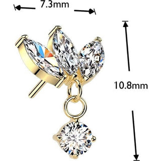 Titanium top three marquise cubic zirconia with round cubic zirconia dangle Push-In