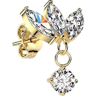 Titanium Top top three marquise cubic zirconia with round cubic zirconia dangle Push-In