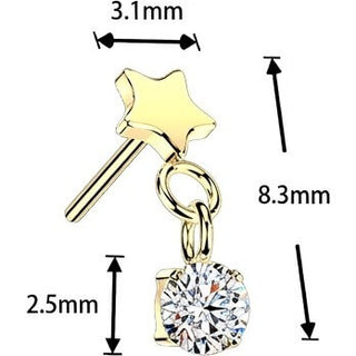 Titanium top flat star with round cubic zirconia dangle Push-In