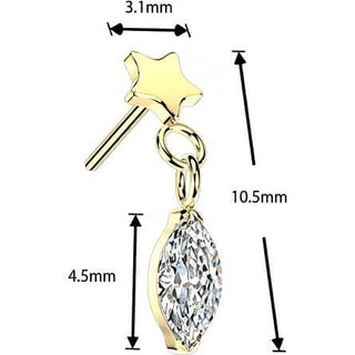 Titanium top flat star with marquise cubic zirconia dangle Push-In