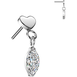 Titanium top flat heart with marquise cubic zirconia dangle Push-In