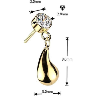 Titanium Top Top Bezel Zirconia With Teardrop Dangle Push-In