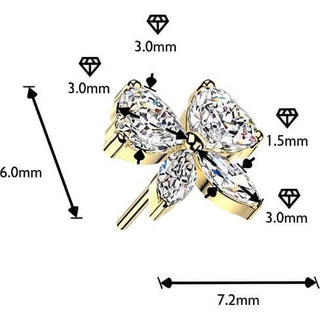Titanium Top top butterfly with heart and marquise cubic zirconia wings Push-In