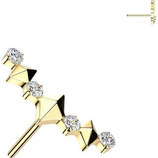 Titanium Top Top Curved Pyramid Cut 4 Zirconias Push-In
