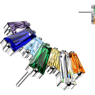 Titanium Top Top Rainbow Baguette Zirconia Fan Push-In