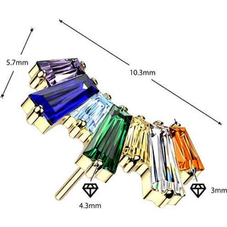 Titanium Top Top Rainbow Baguette Zirconia Fan Push-In