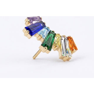 Titanium Top Top Rainbow Baguette Zirconia Fan Push-In