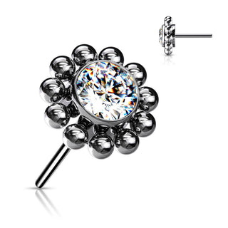 Titanium Top top flower zirconia with beaded balls Push-In