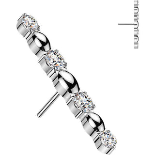 Titanium top cubic zirconia and oval bead long bar Push-In