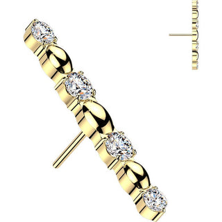 Titanium top cubic zirconia and oval bead long bar Push-In