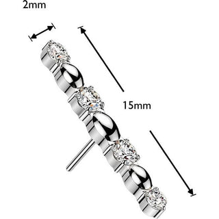 Titanium top cubic zirconia and oval bead long bar Push-In