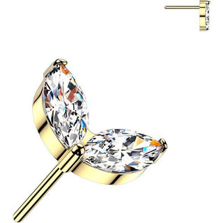 Titanium top double marquise cubic zirconia leaf Push-In