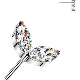 Titanium top double marquise cubic zirconia leaf Push-In