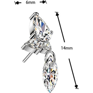 Titanium Top top marquise and round zirconia cluster with marquise zirconia dangle Push-In