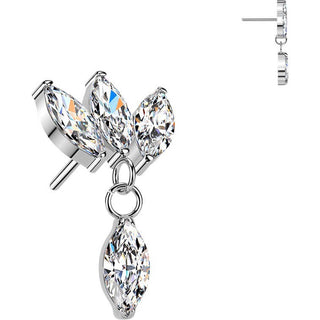 Titanium Top top triple marquise zirconia fan with marquise zirconia dangle Push-In