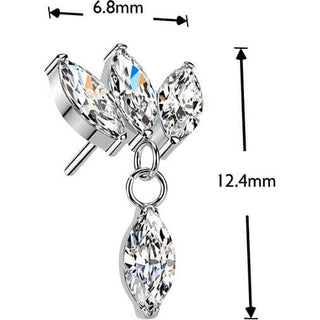 Titanium Top top triple marquise zirconia fan with marquise zirconia dangle Push-In