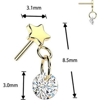 Titanium Top top star with round zirconia dangle Push-In