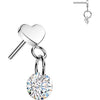 Titanium top heart with round zirconia dangle Push-In
