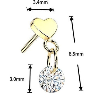 Titanium top heart with round zirconia dangle Push-In