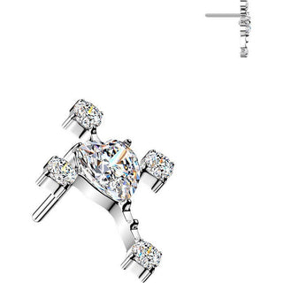 Titanium Top top cross with zirconia ends and heart zirconia center Push-In