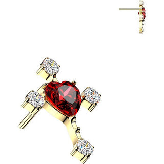 Titanium Top top cross with zirconia ends and heart zirconia center Push-In