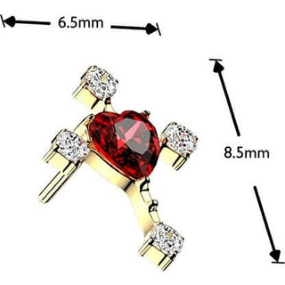 Titanium Top top cross with zirconia ends and heart zirconia center Push-In