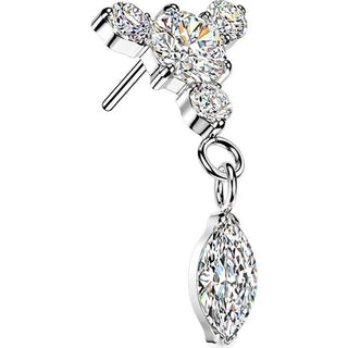 Titanium top round zirconia with 3 small zirconias and marquise dangle Push-In