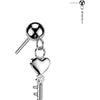 Titanium Top Top Ball with Zirconia Heart Key Dangle Push-In