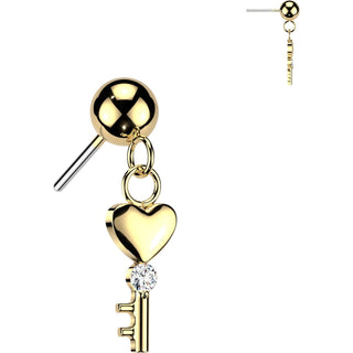 Titanium Top Top Ball with Zirconia Heart Key Dangle Push-In