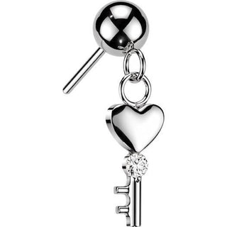 Titanium Top Top Ball with Zirconia Heart Key Dangle Push-In