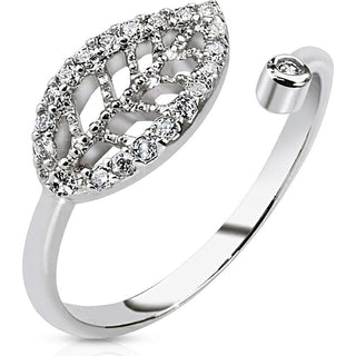 Finger Ring Leaf Adjustable Zirconia Silver