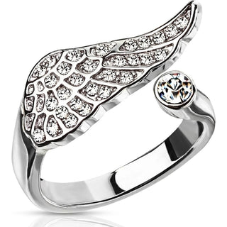 Finger Ring Wing Adjustable Zirconia Silver
