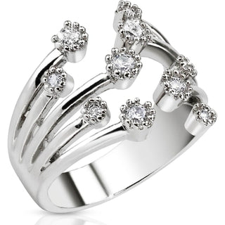 Finger Ring Zirconia Adjustable Silver