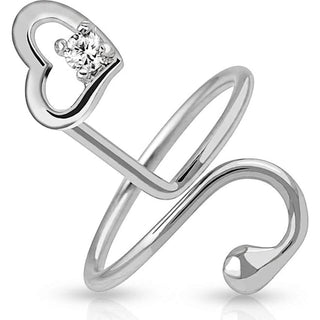 Finger Ring Heart Adjustable Zirconia Silver