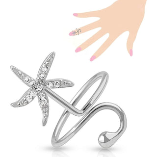 Finger Ring Starfish Adjustable Zirconia Silver