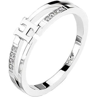Finger Ring 316L Ring H Center with Double Cubic Zirconia Line