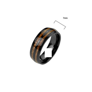 Finger Ring 316L Ring Double Wood Inlay Center Black IP