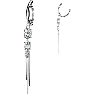 Belly Button Piercing triple oval cubic zirconia and chain dangle Clicker