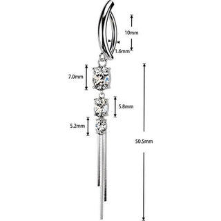 Belly Button Piercing triple oval cubic zirconia and chain dangle Clicker