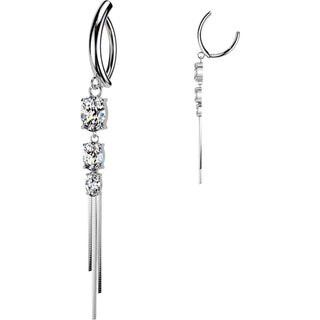 Belly Button Piercing triple oval cubic zirconia and chain dangle Clicker