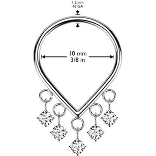 Titanium Ring drop 5 dangles zirconia prong setting Segment