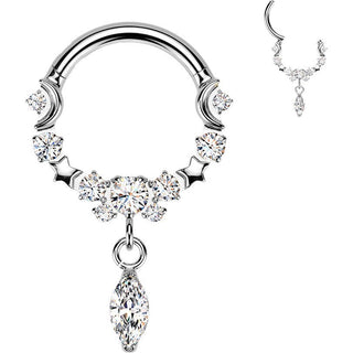 Titanium Ring moon star zirconia dangle Segment
