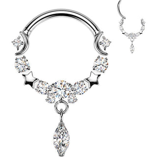Titanium Ring moon star zirconia dangle Segment